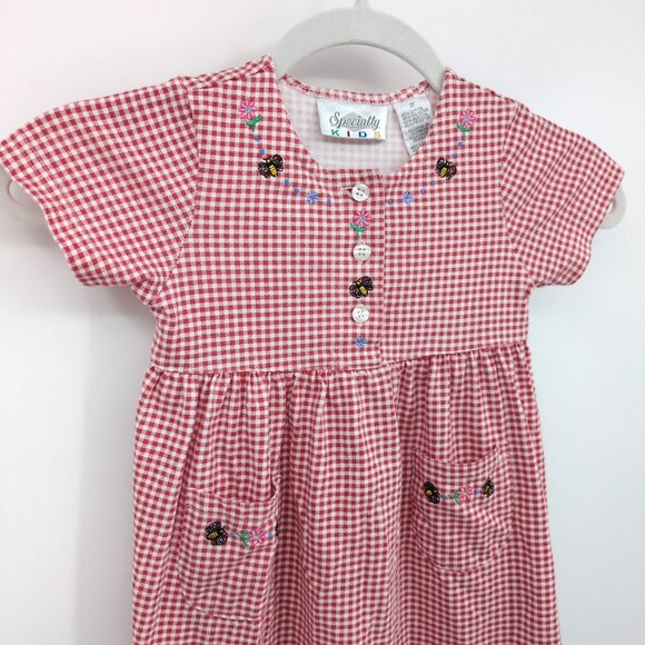 Red Gingham 3T Dress w/‎ Bee & Floral Embroidery Picnic Church by Specialty Kids - Picture 3 of 7